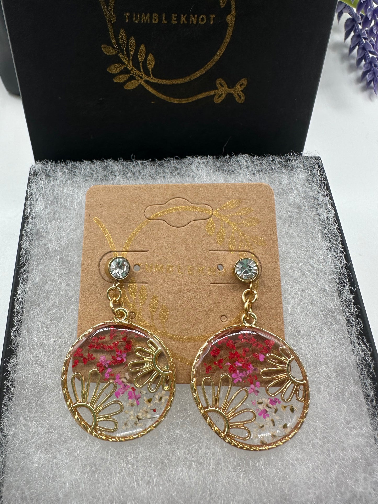 Red & Pink - Round Gold Earrings