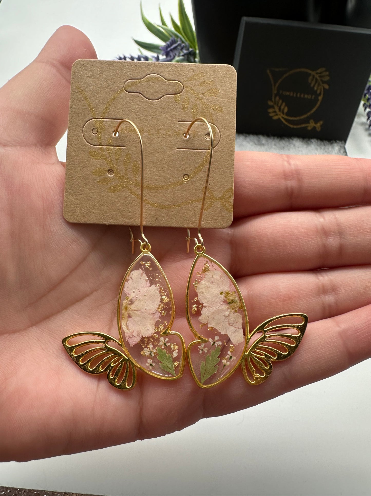 Pink - Gold Butterfly Earrings