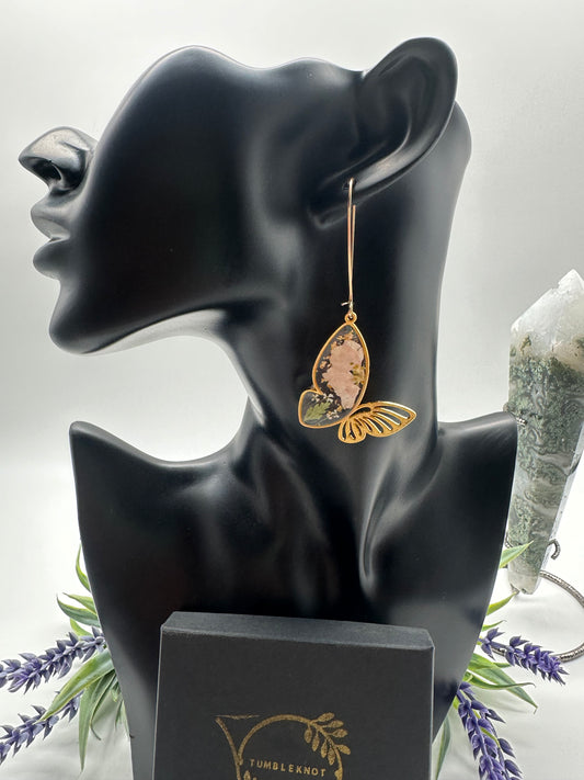 Pink - Gold Butterfly Earrings