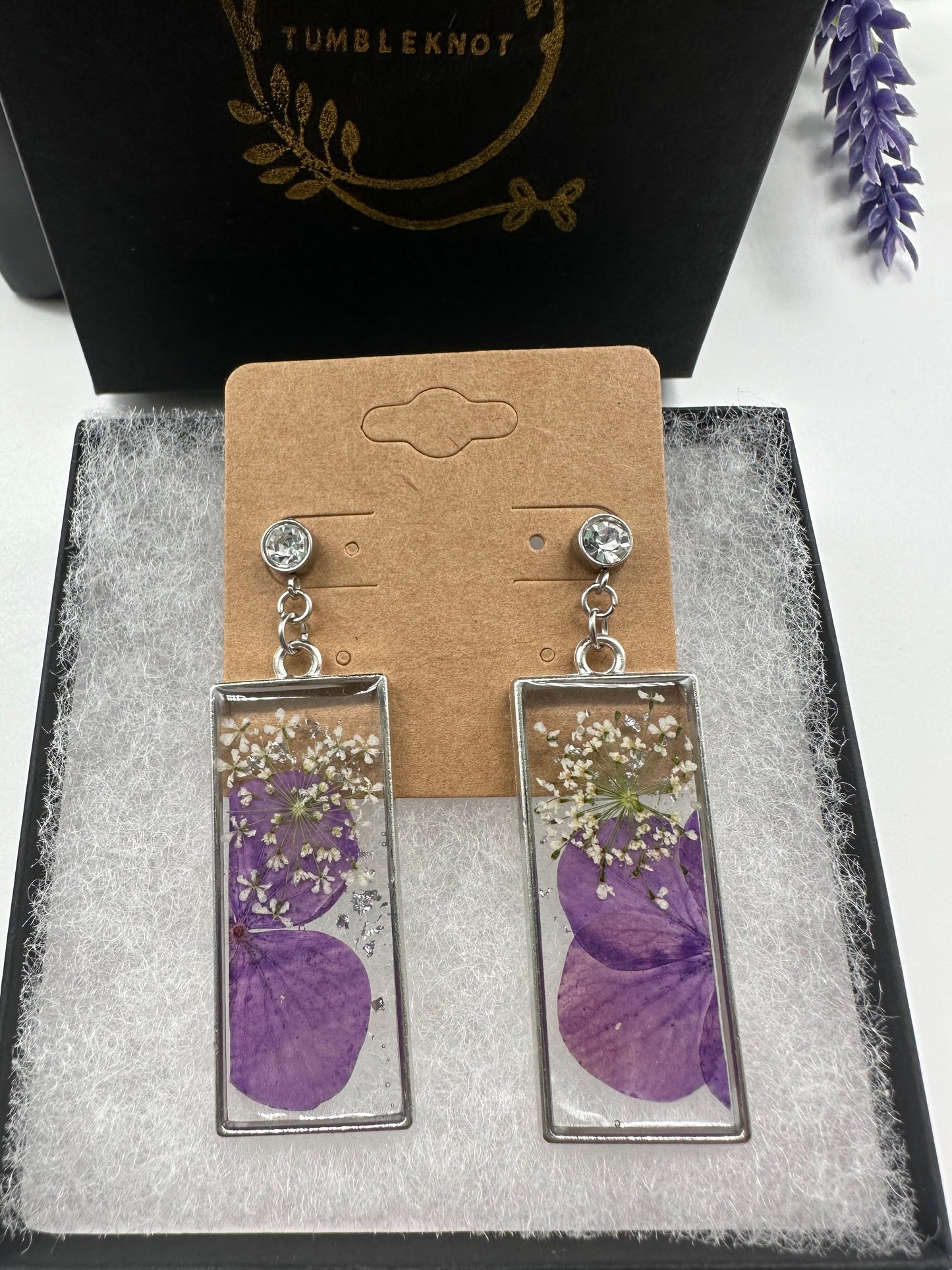 Purple & White - Silver Earrings