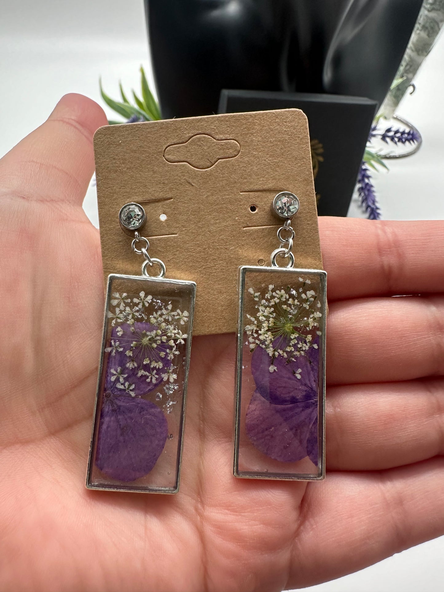 Purple & White - Silver Earrings