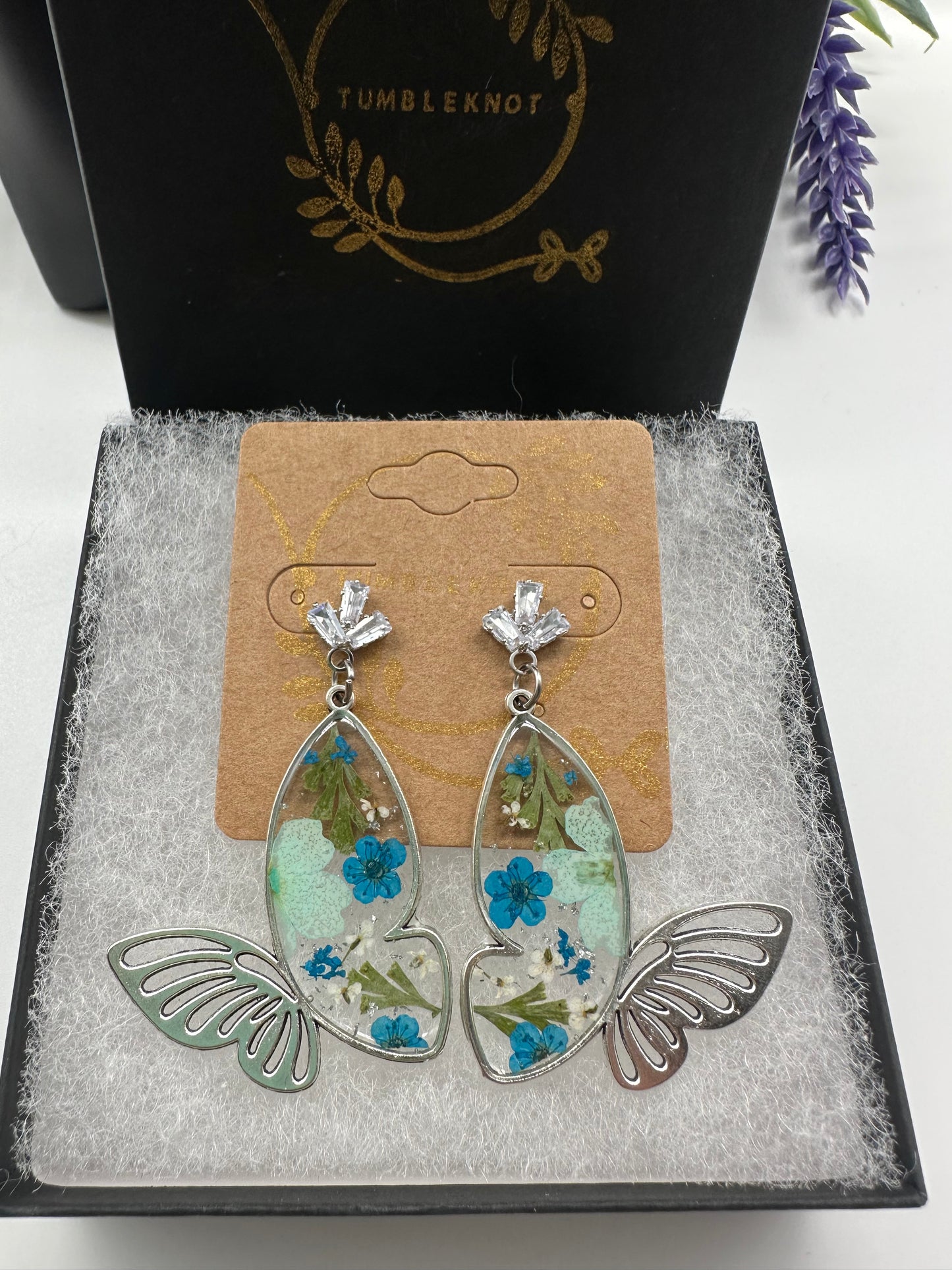 Blue - Silver Butterfly Earrings