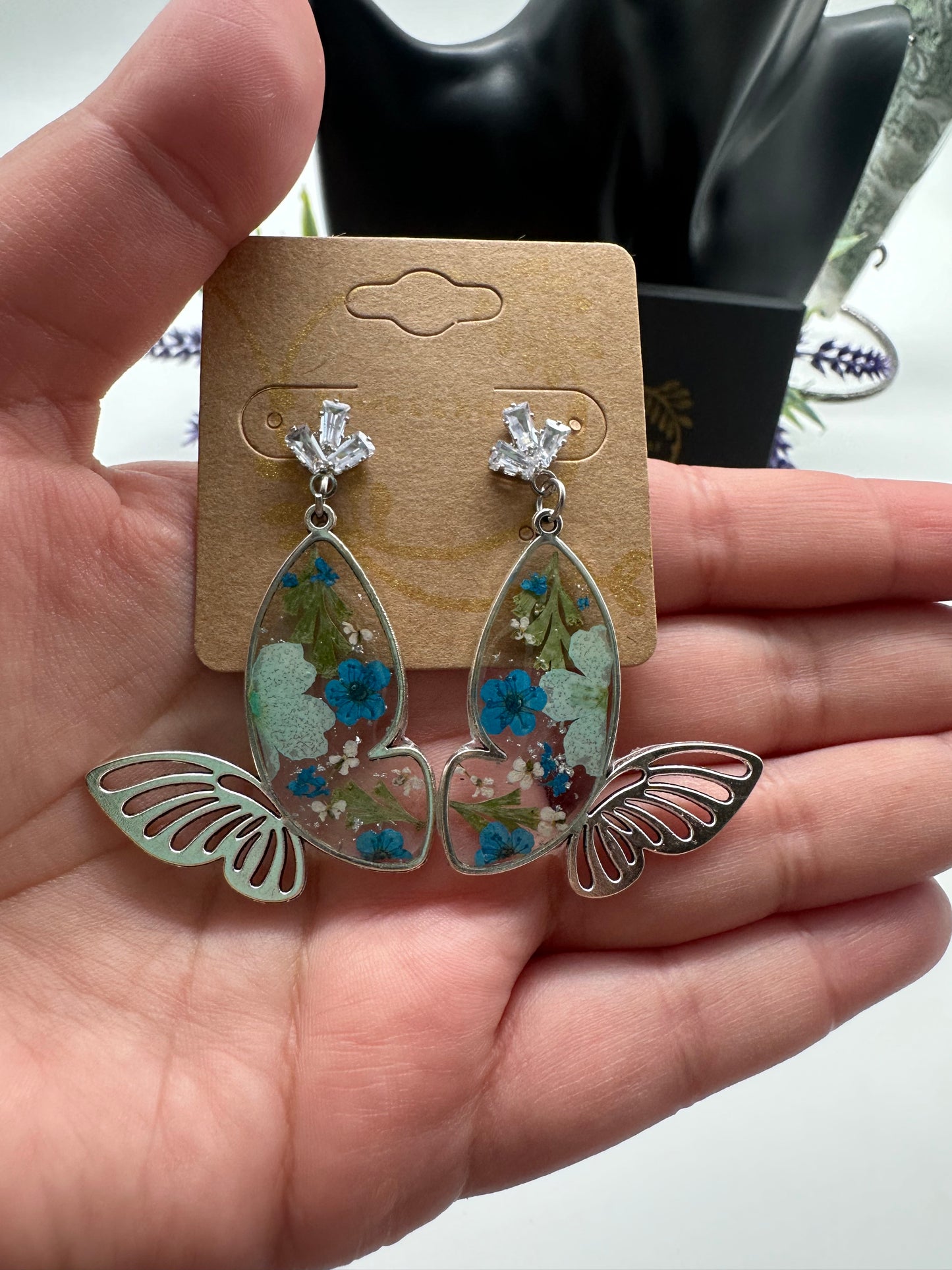 Blue - Silver Butterfly Earrings