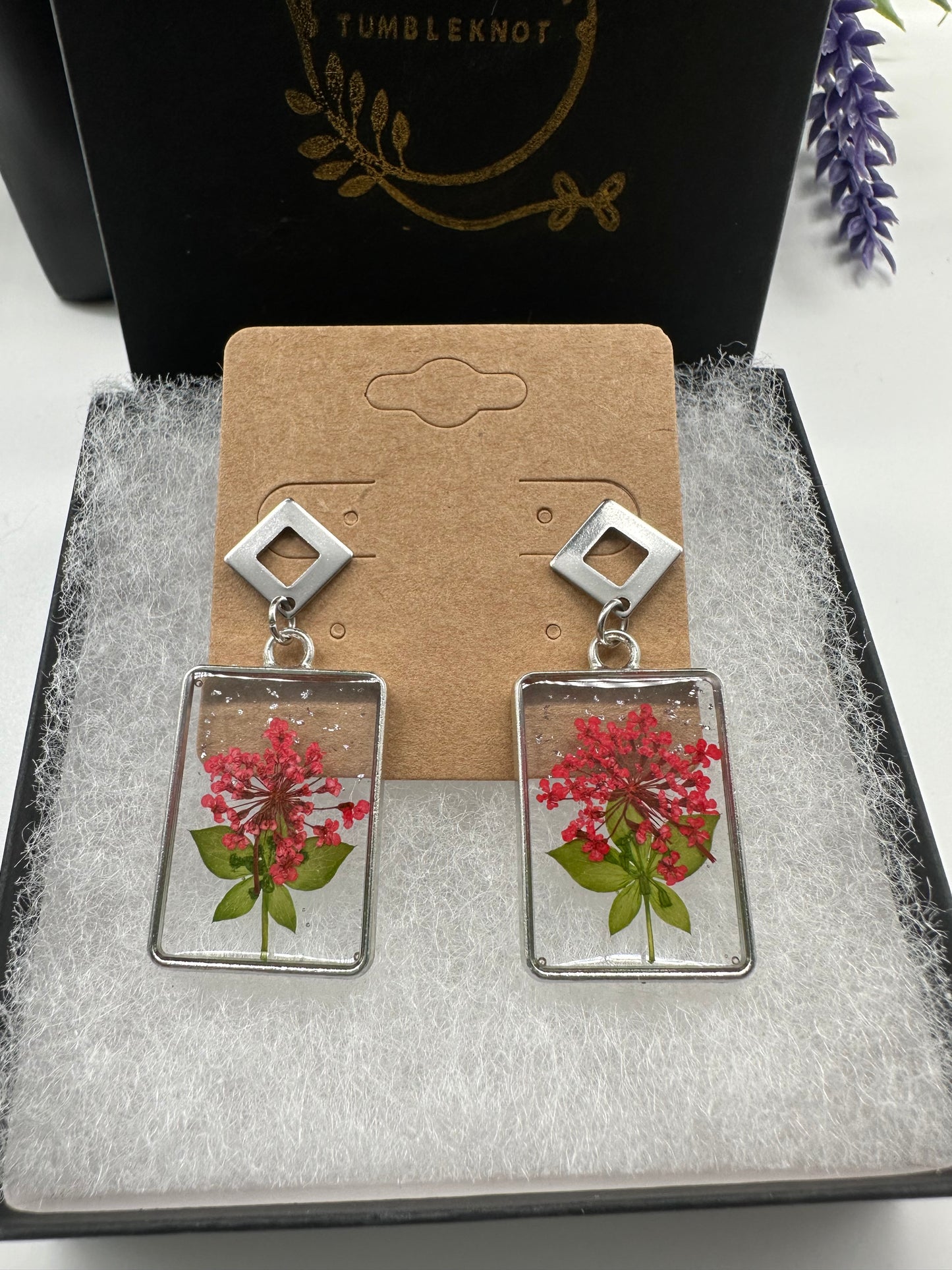 Red - Silver Earrings