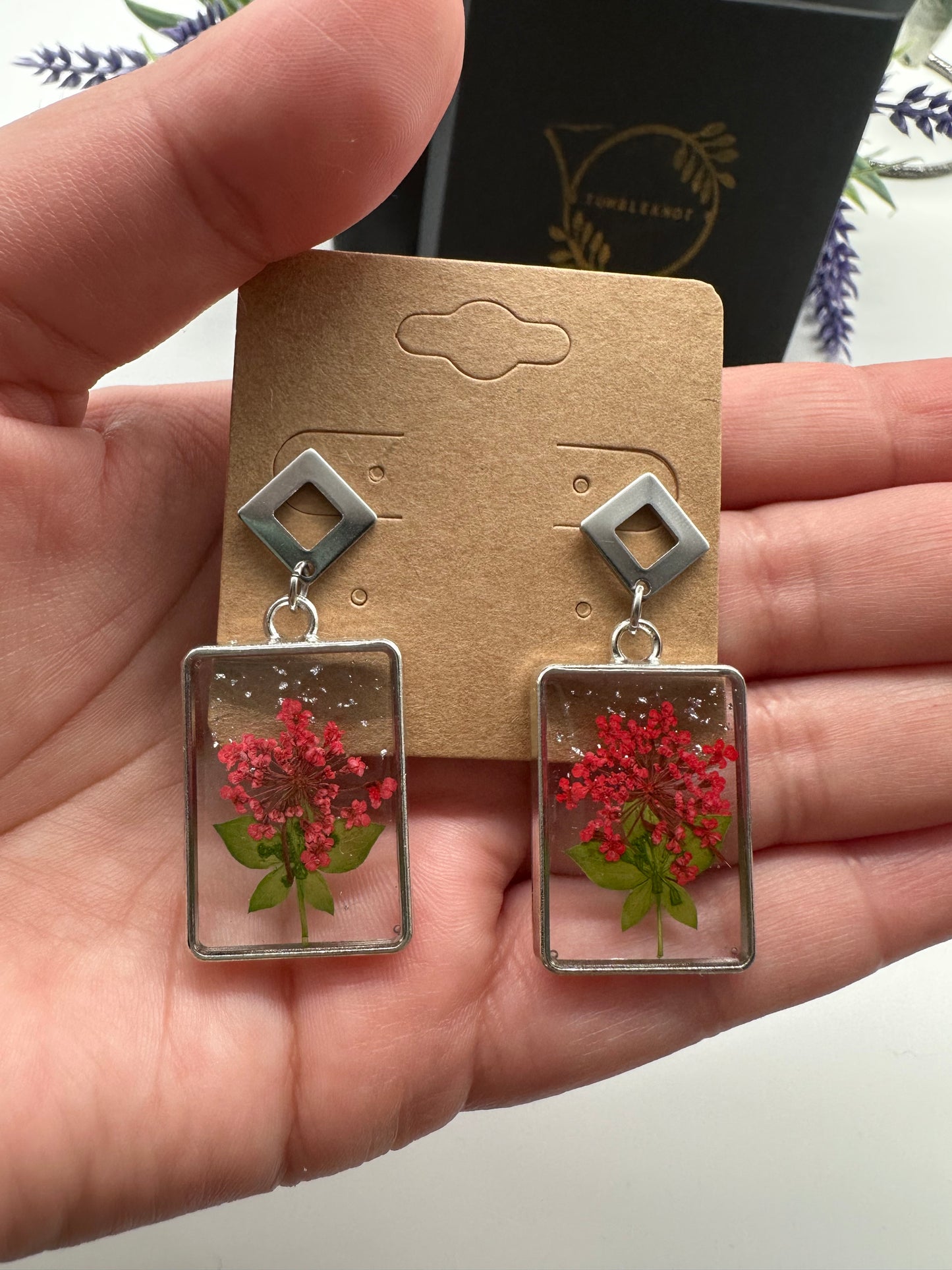 Red - Silver Earrings