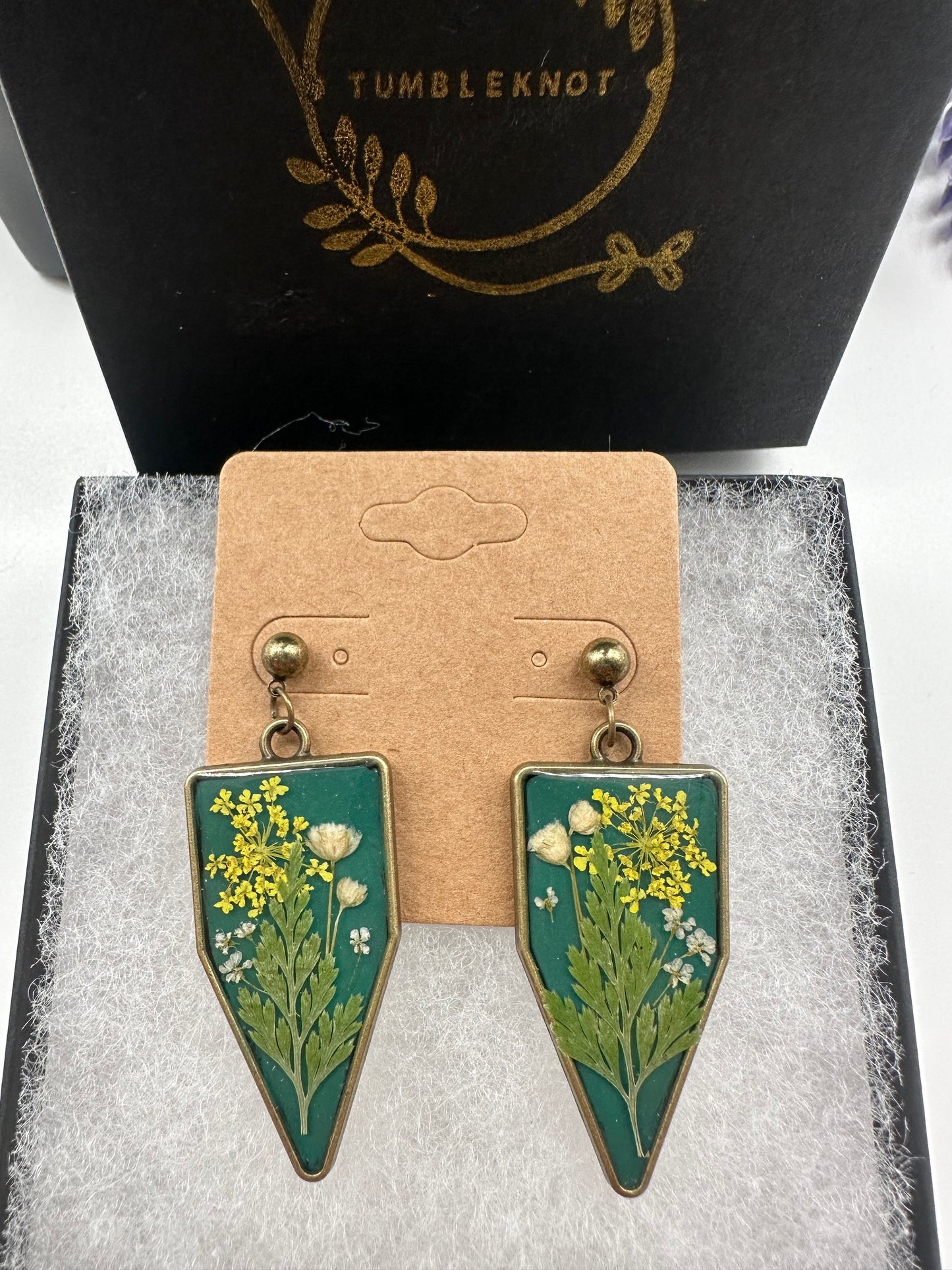 Green, Yellow & White - Bronze Earrings