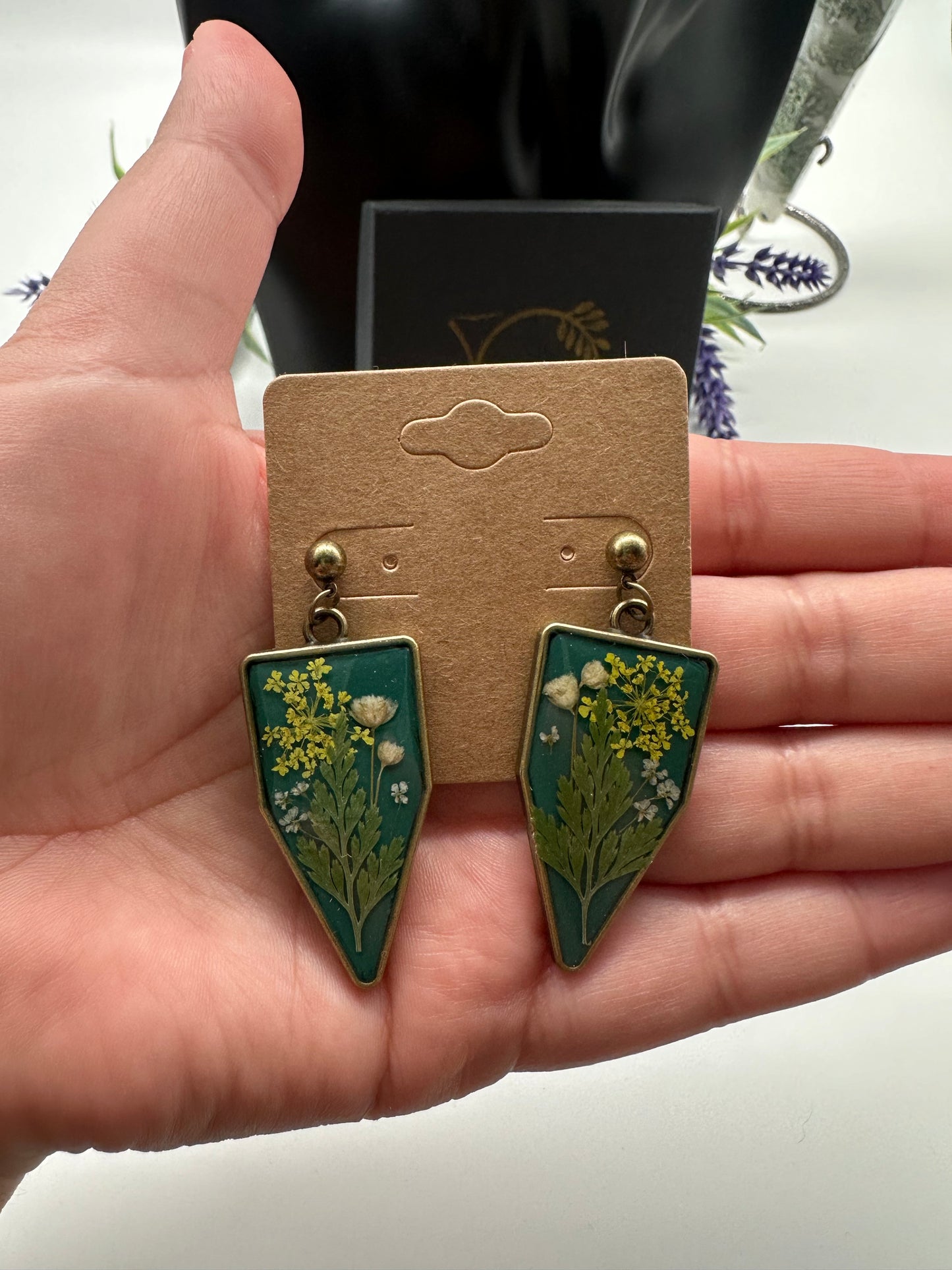 Green, Yellow & White - Bronze Earrings