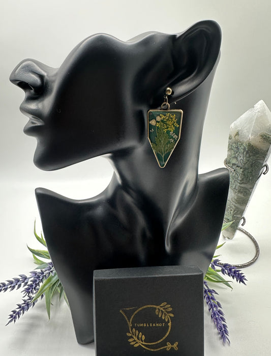 Green, Yellow & White - Bronze Earrings