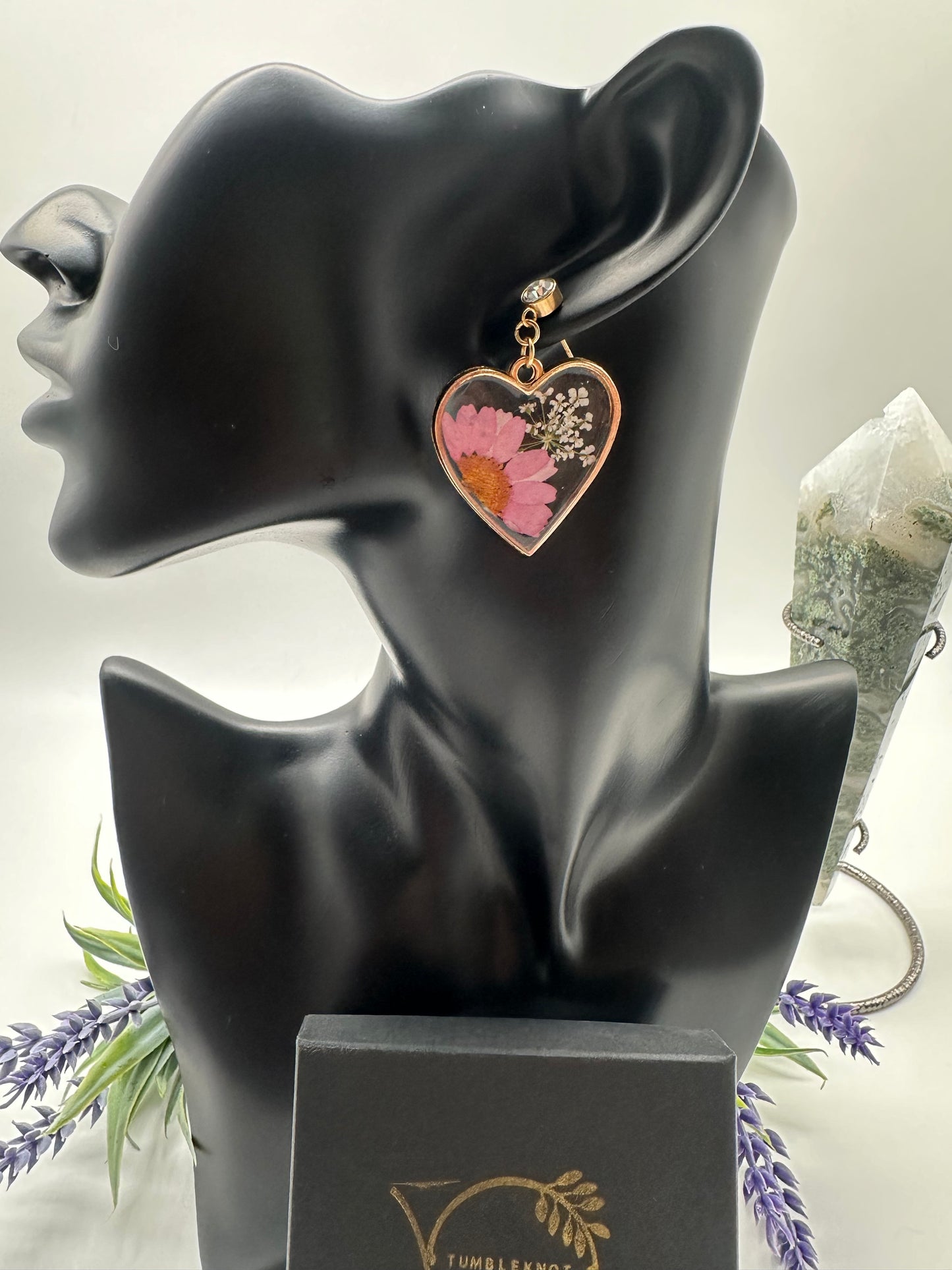 Pink & White - Gold Heart Earrings