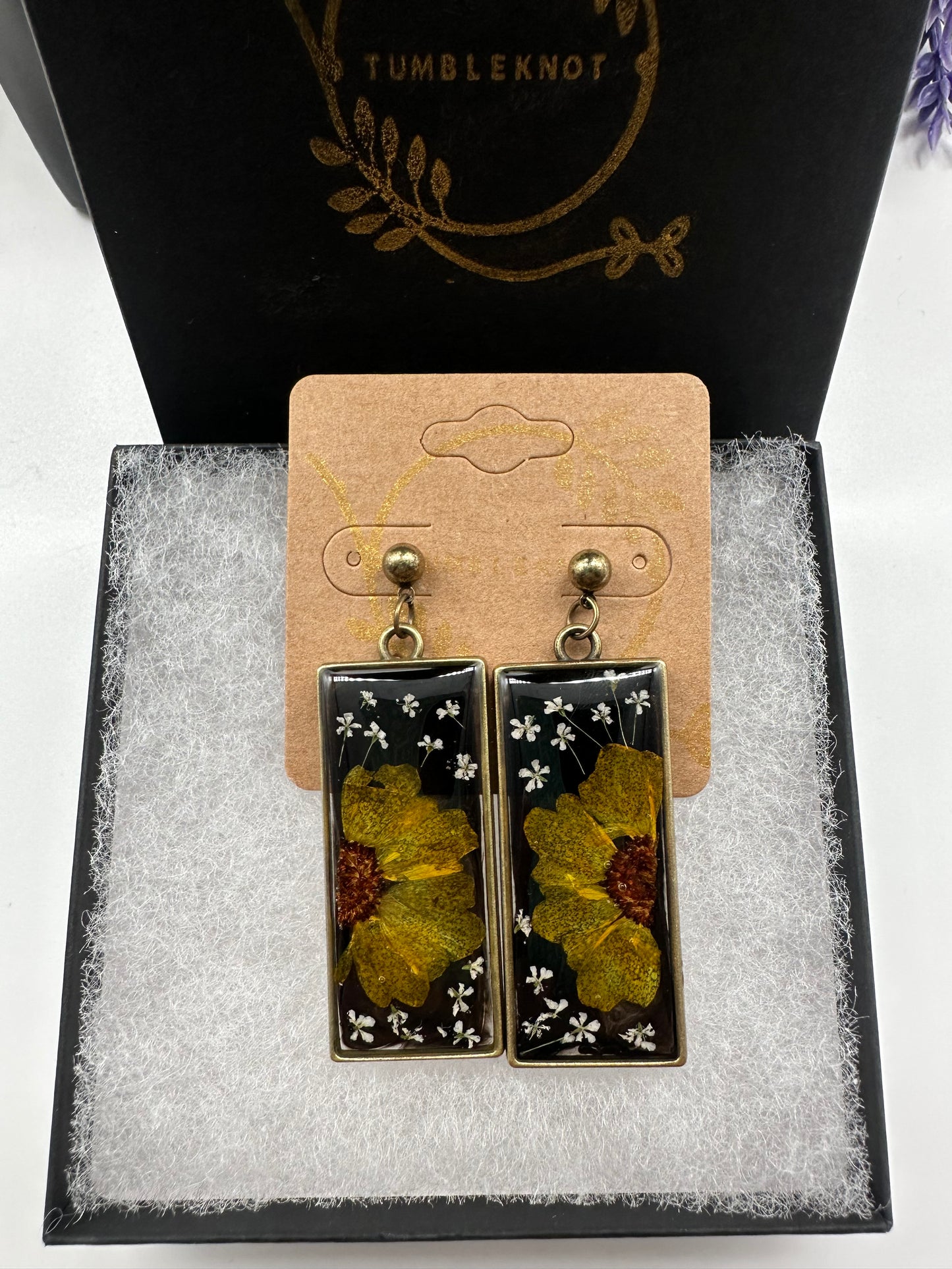 Yellow, White & Black - Bronze Earrings