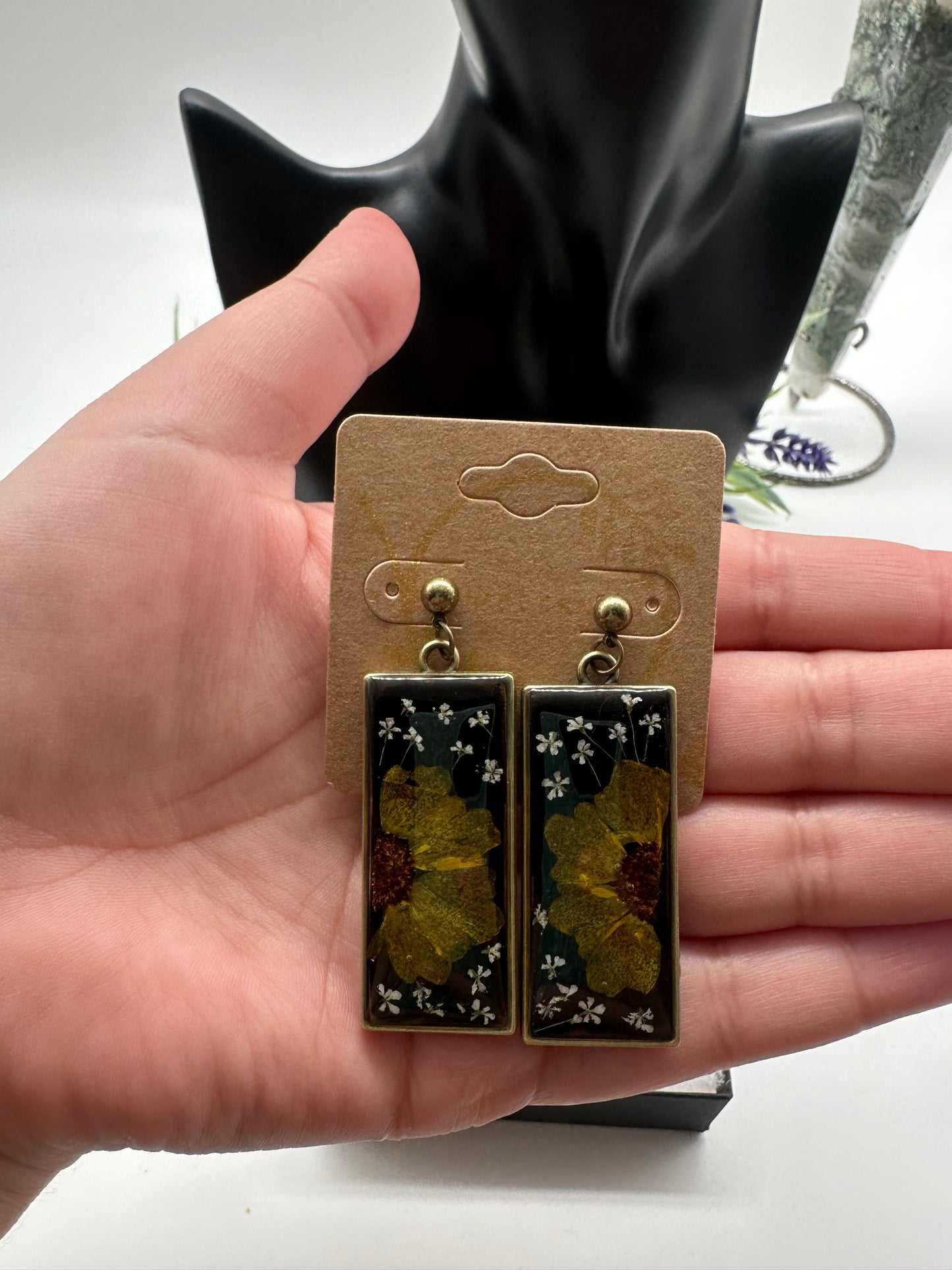 Yellow, White & Black - Bronze Earrings