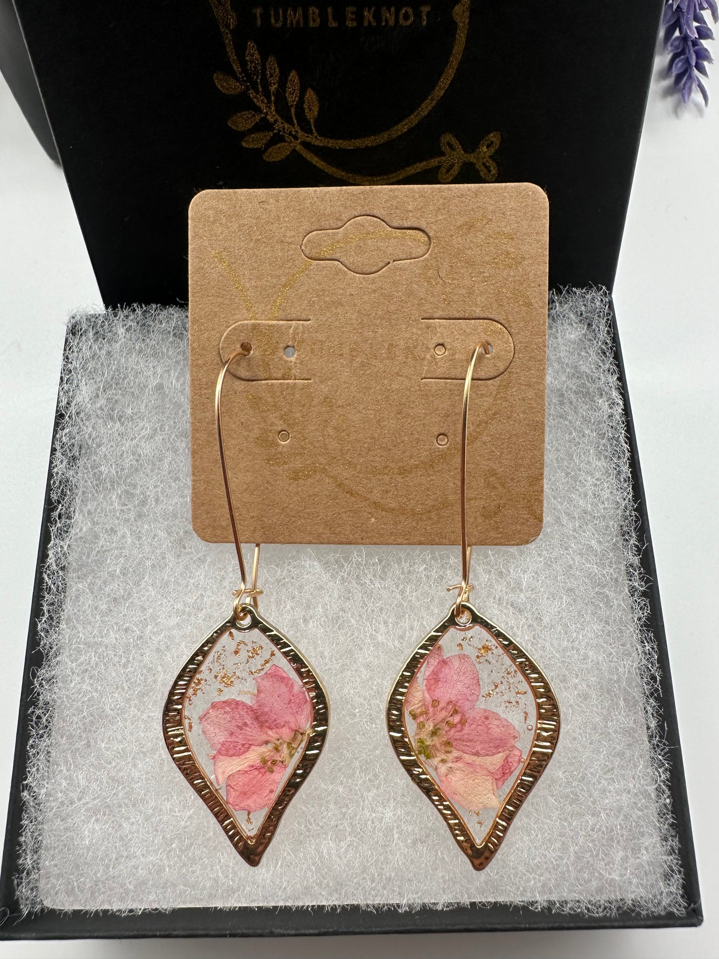 Pink - Gold Dangle Earrings