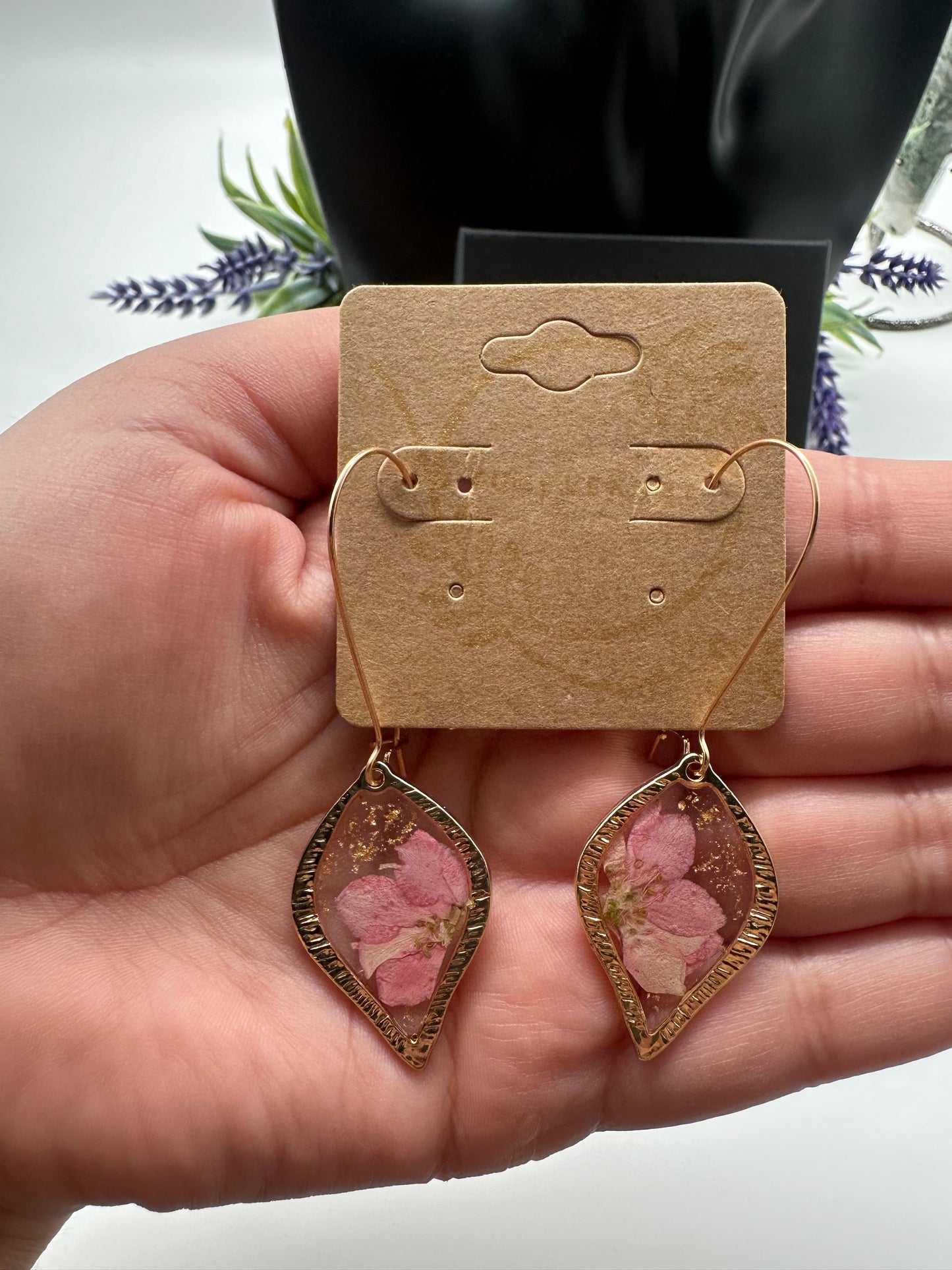 Pink - Gold Dangle Earrings