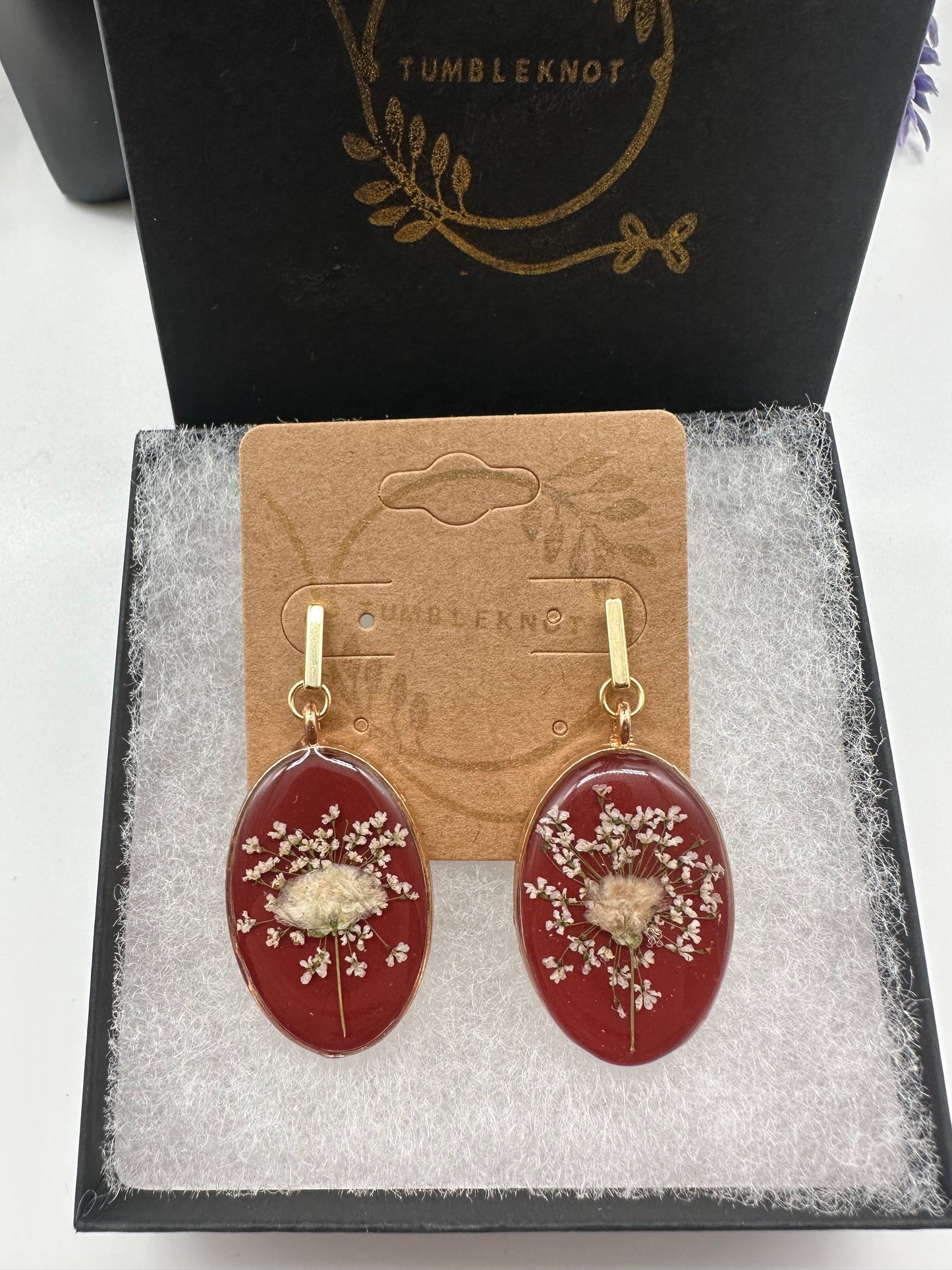 White & Wine Red - Gold Earrings