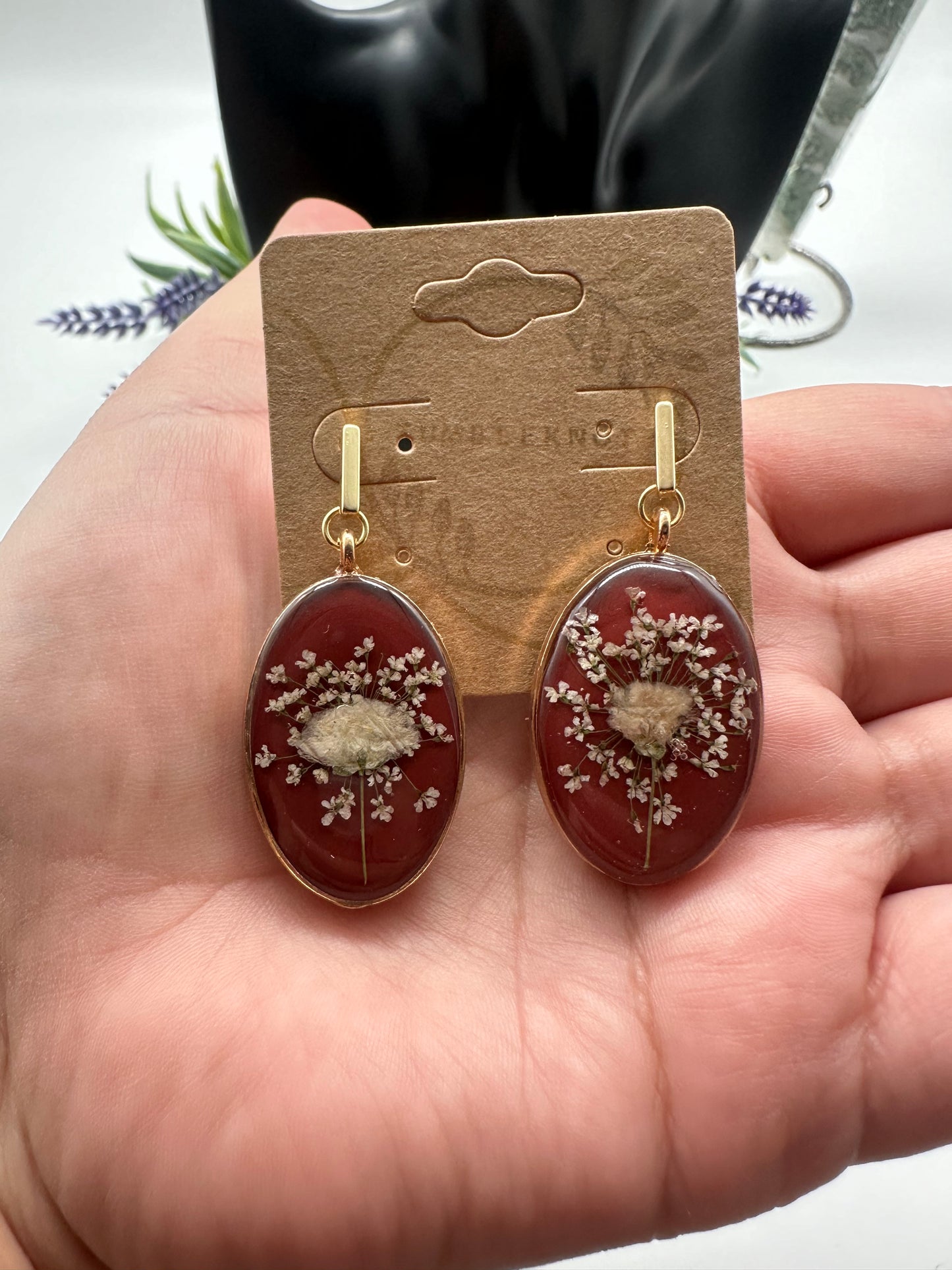 White & Wine Red - Gold Earrings