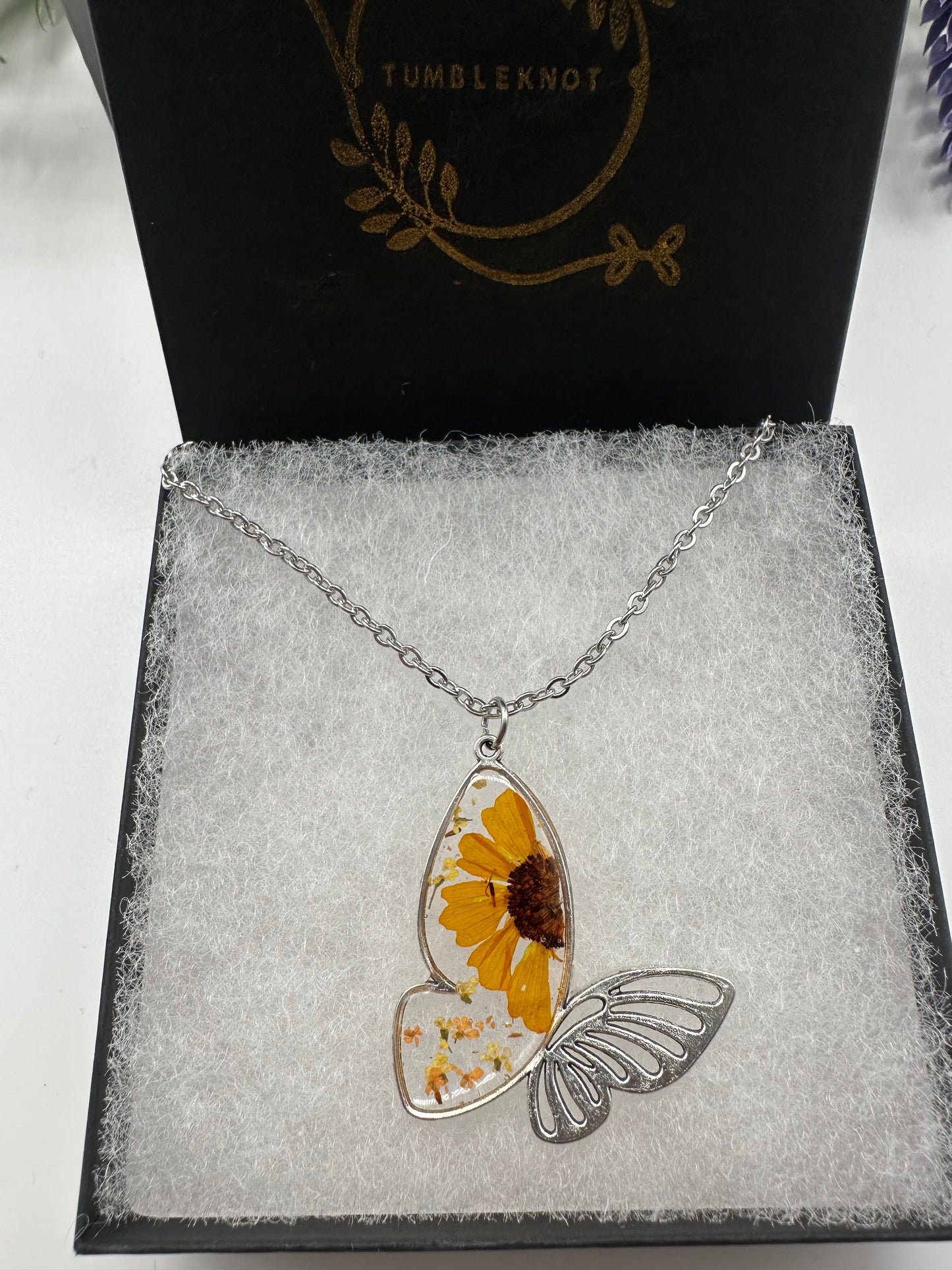 Yellow & Orange - Silver Butterfly Necklace