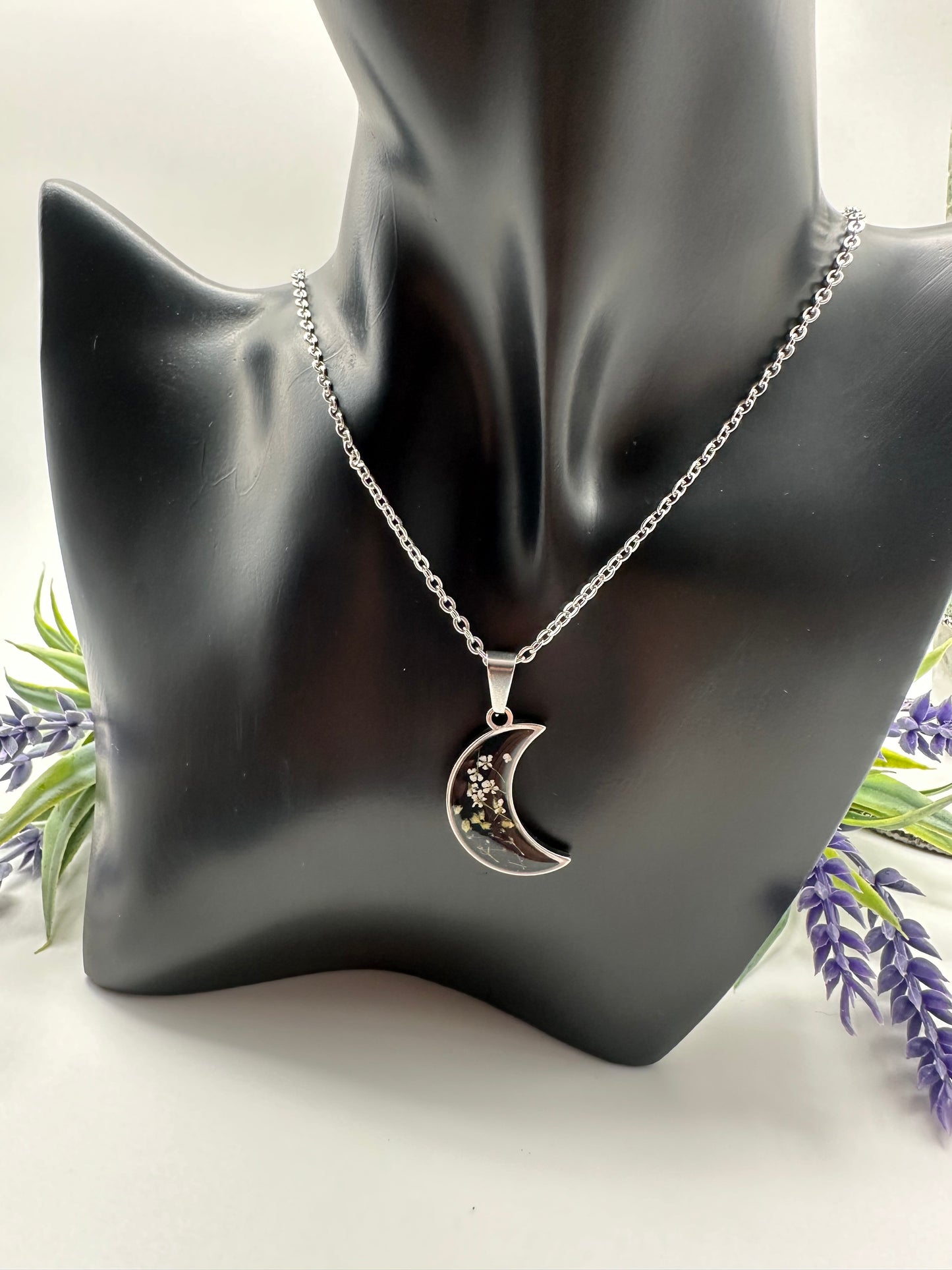 White & Black - Silver Moon Necklace