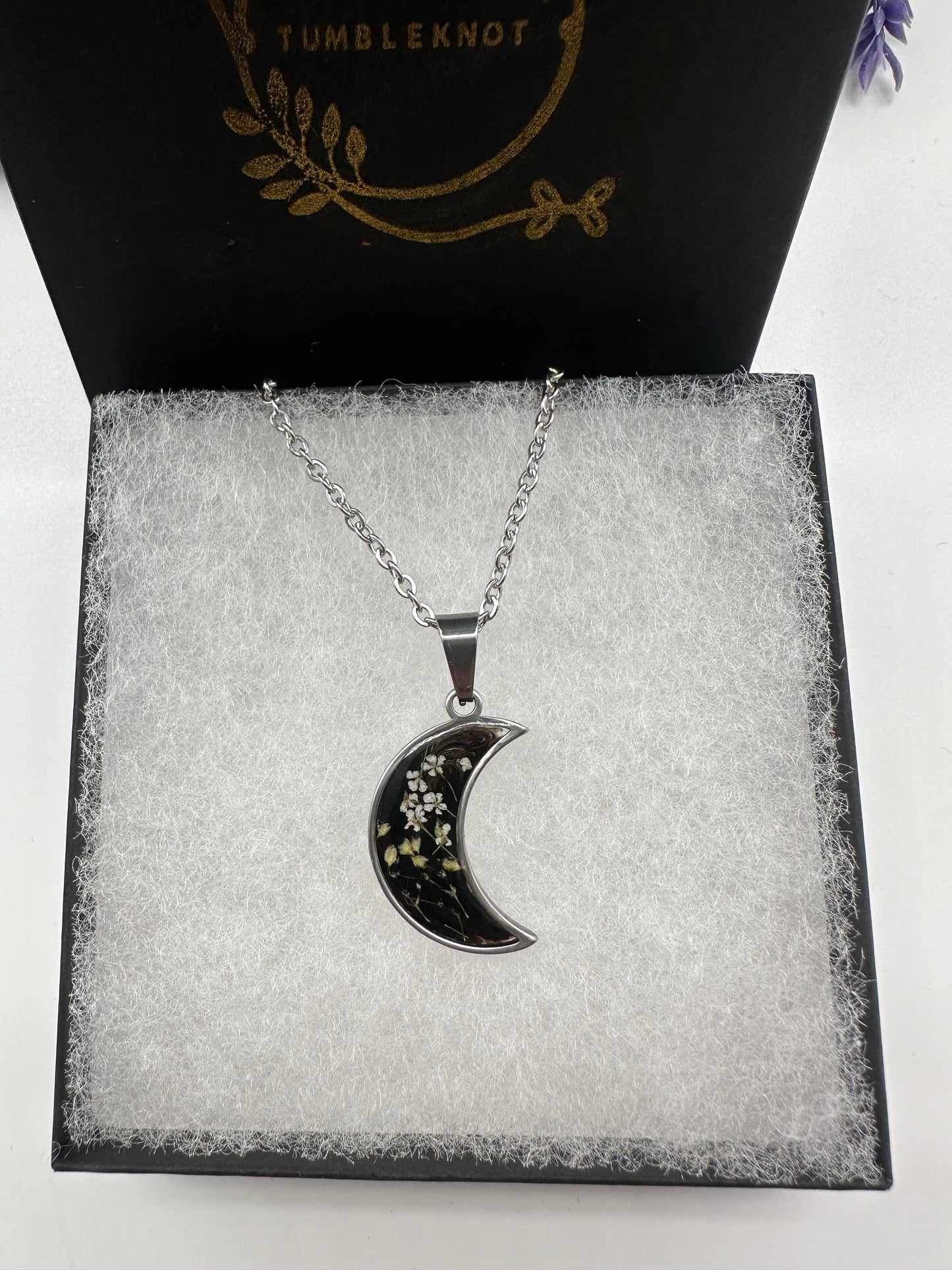 White & Black - Silver Moon Necklace