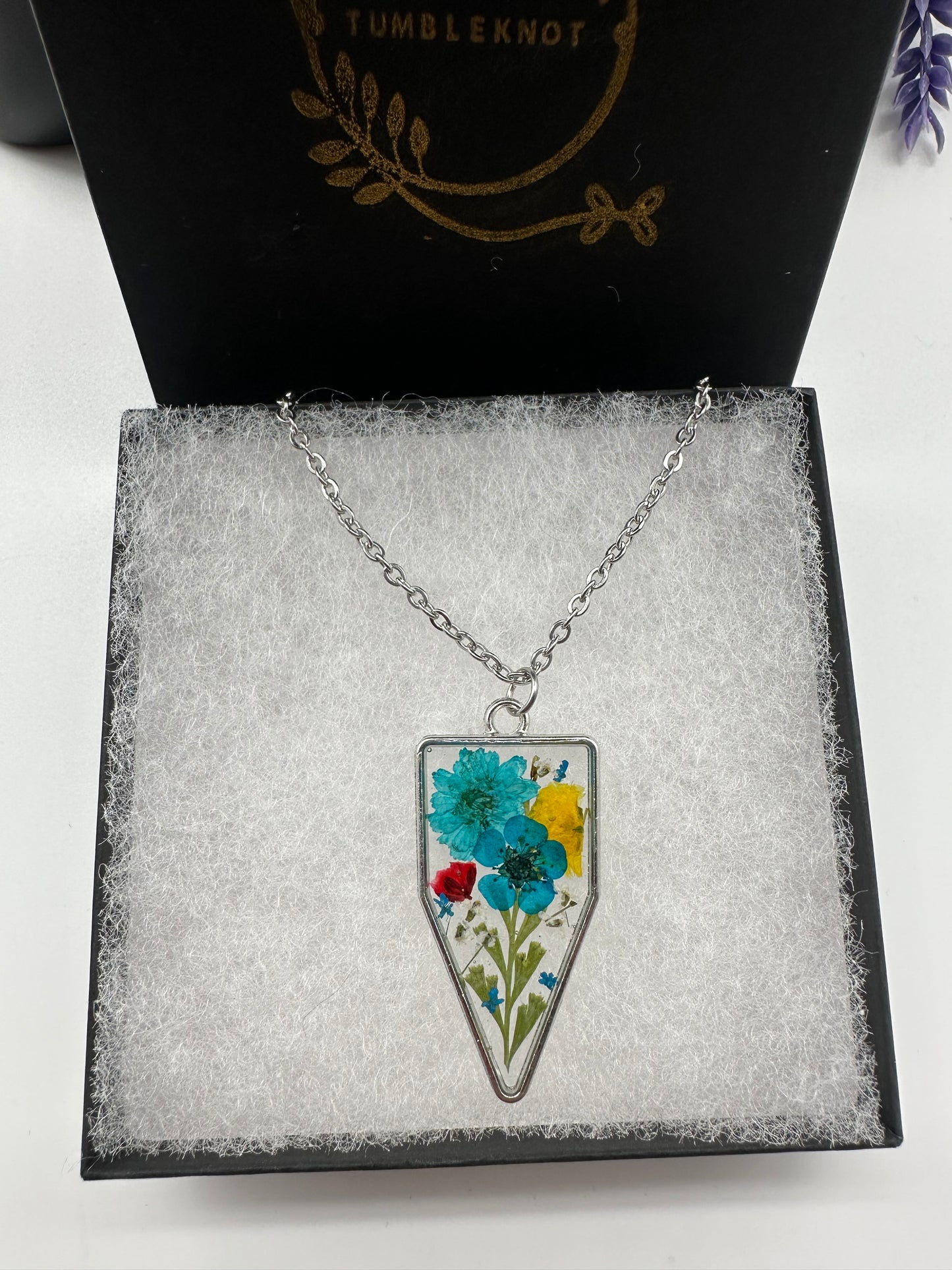 Blue, Red & Yellow - Silver Necklace