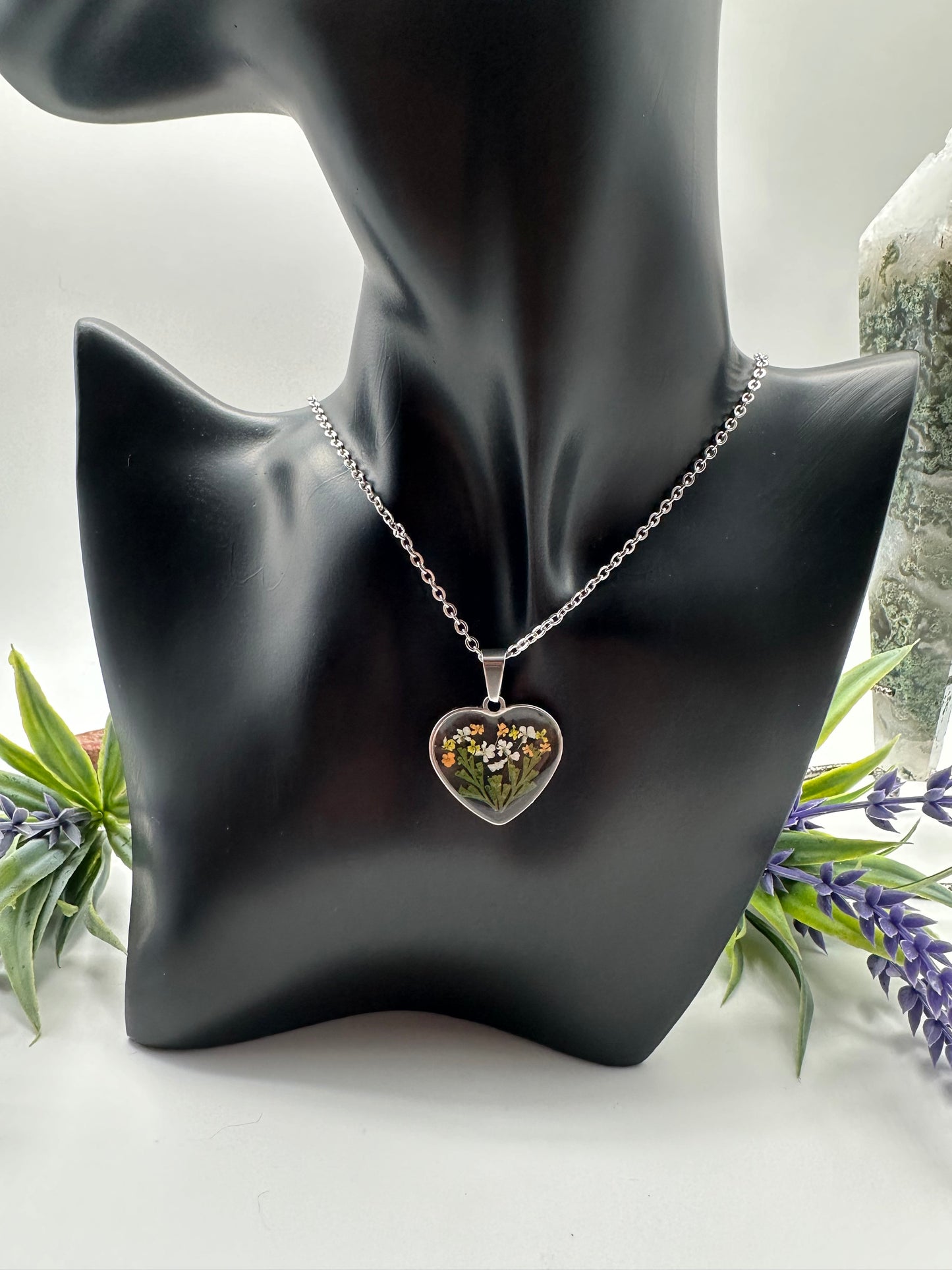 Orange, Yellow & White - Silver Heart Necklace