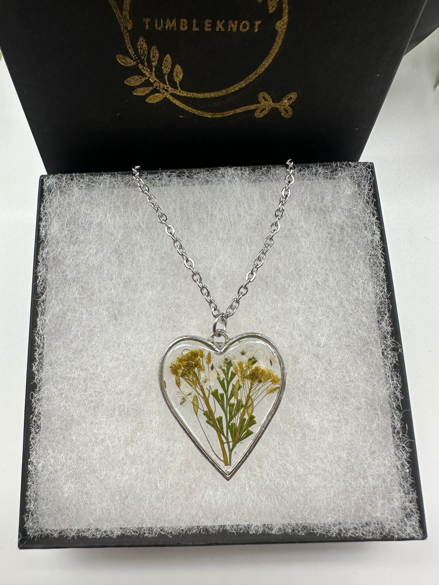 Yellow & White - Silver Heart Necklace