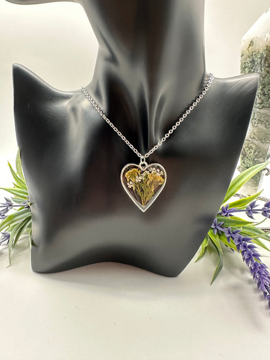 Yellow & White - Silver Heart Necklace